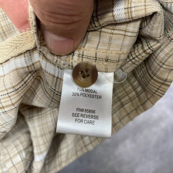 Gander Mountain Shirt Mens Large Tan Plaid Textured Modal Blend Cool Lightweight - Picture 6 of 10